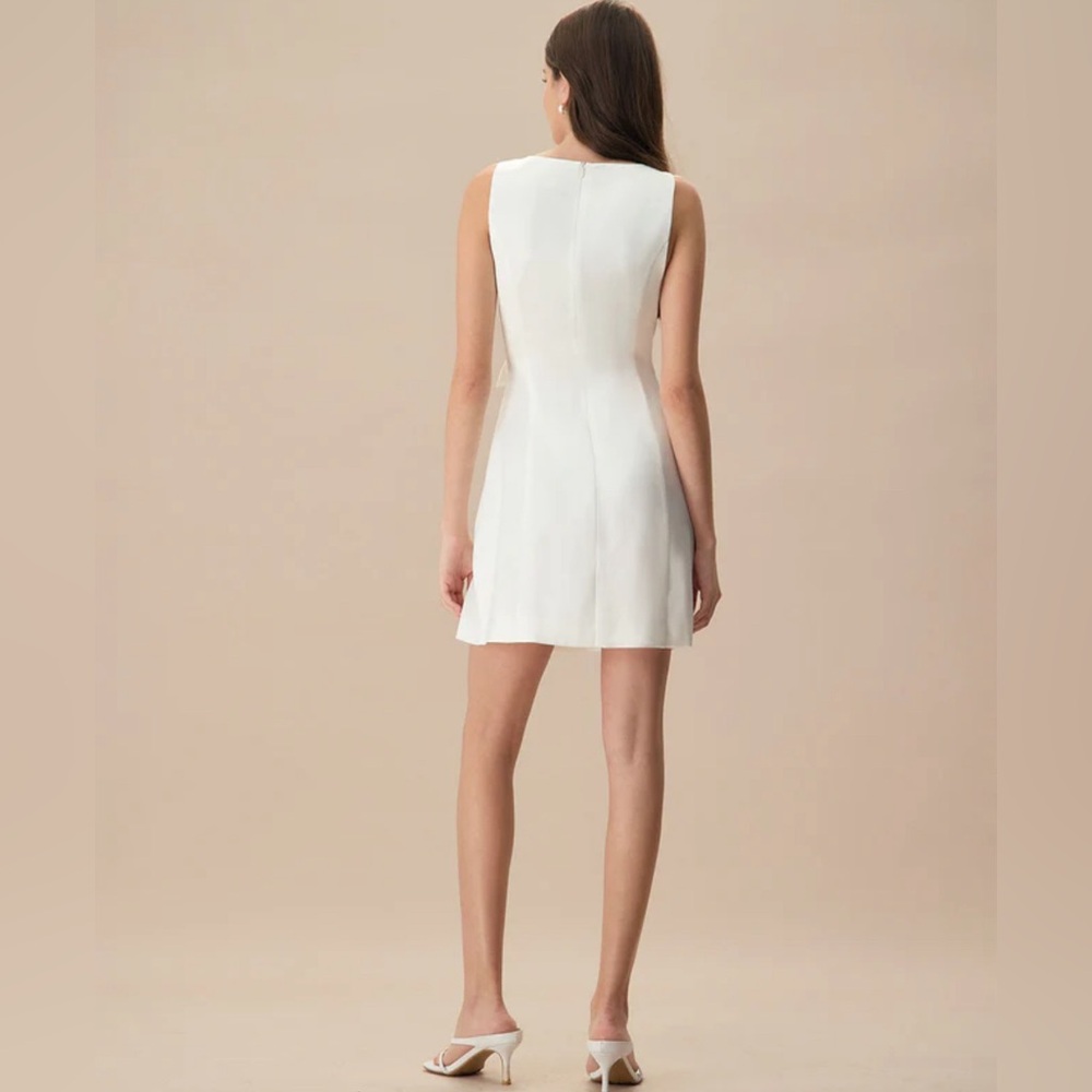 NWT RIHOAS The White Boat Neck Bowknot Satin Mini Dress Sz S - Picture 5 of 7